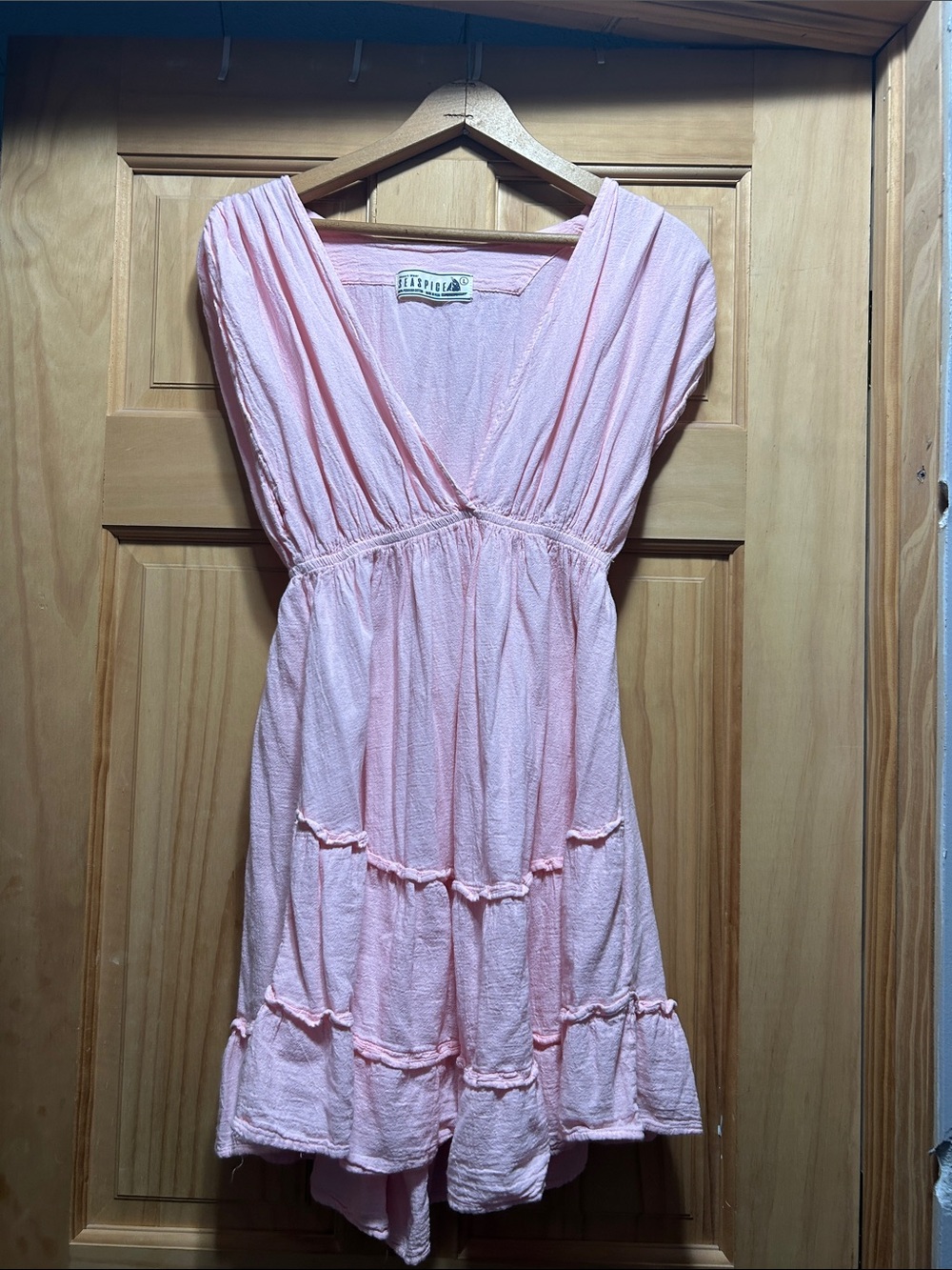 Strapless? No—Cedar & Co. Pink Tiered V-Neck Dress